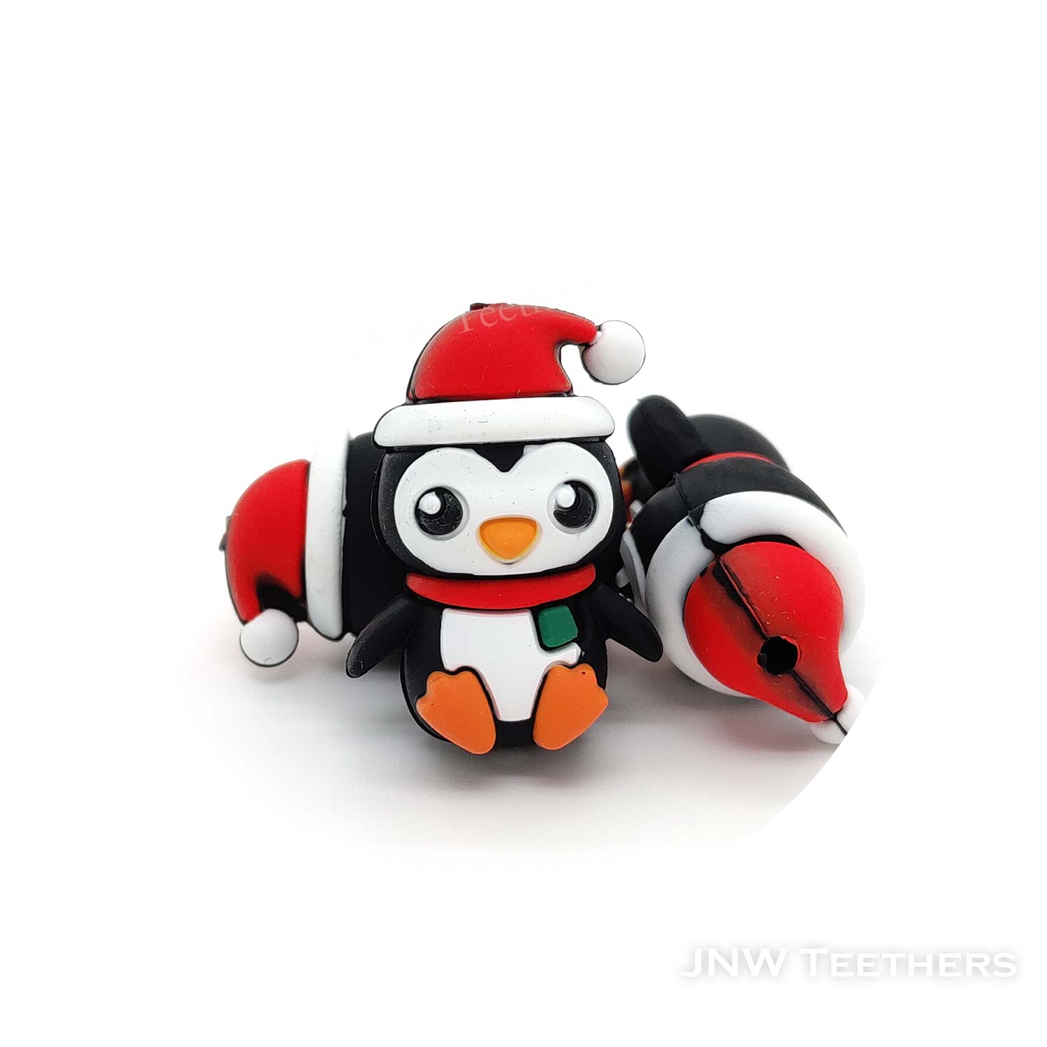 3D Penguin in Santa hat silicone focal beads
