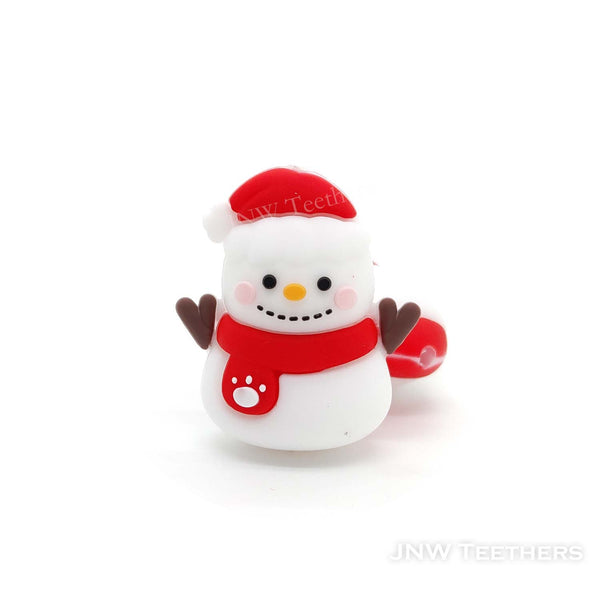 3D Red scarf snowman in Santa hat silicone focal beads