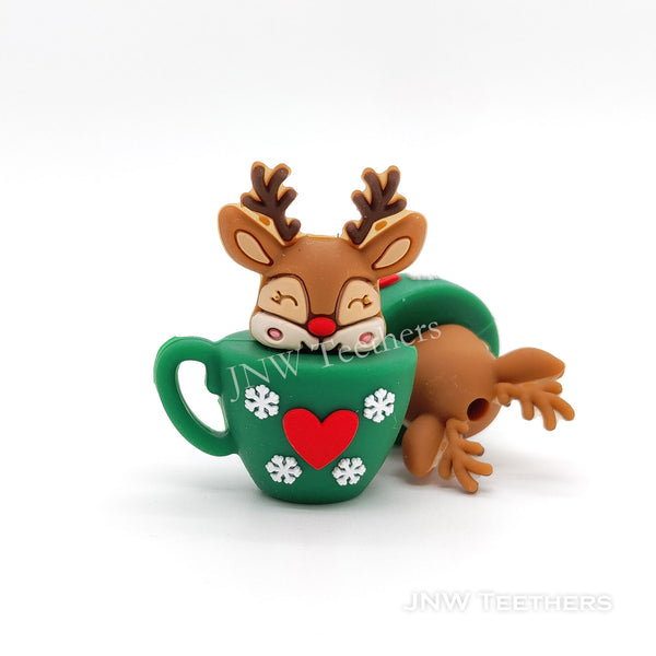 3D Reindeer in green mug silicone focal beads