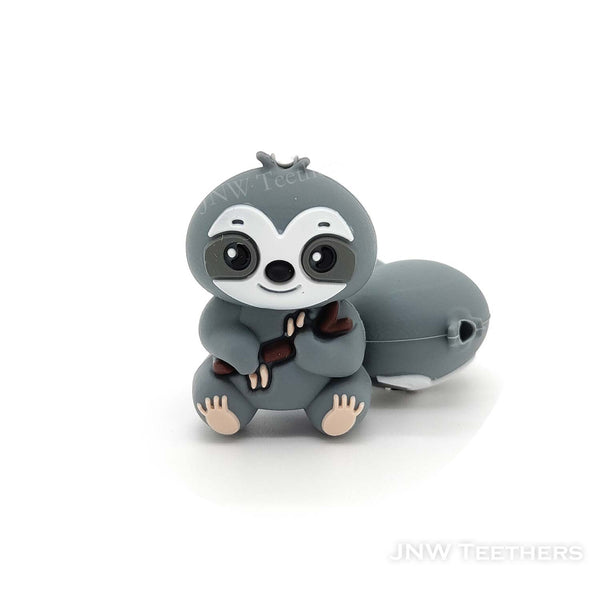 3D Sloth silicone focal beads gray