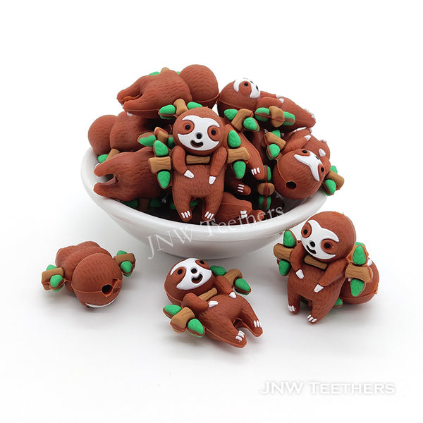 3D sloth silicone focal beads