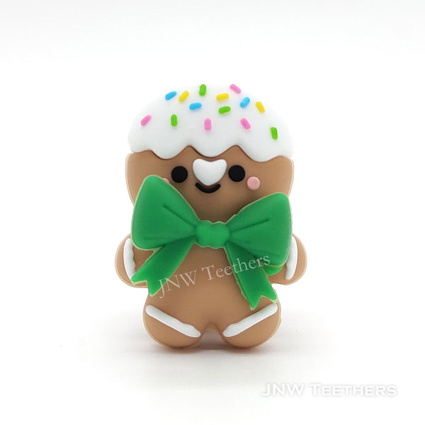 3D gingerbread man silicone focal beads green