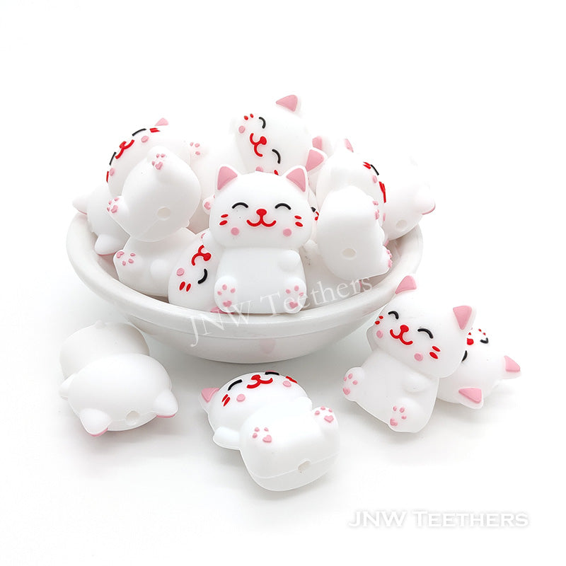 3D white cat silicone focal beads