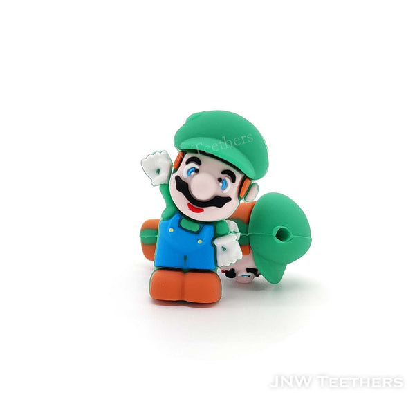 3D Worker Mario in green cap silicone focal beads