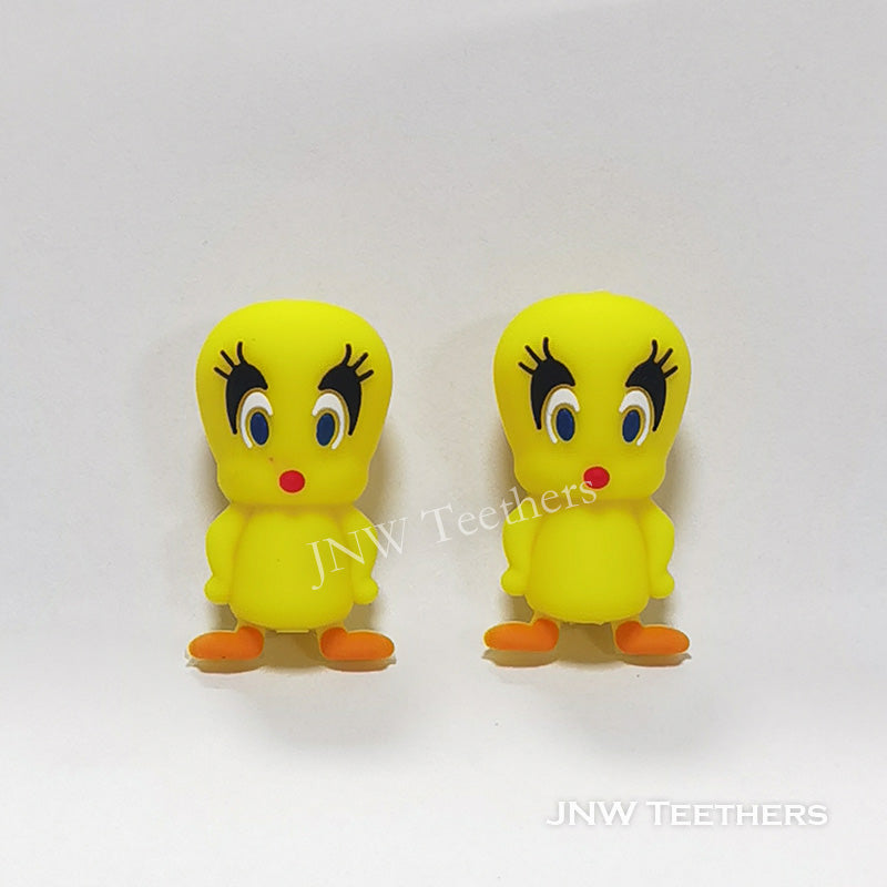 3D yellow bird silicone focal beads