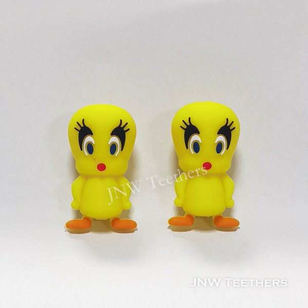 3D yellow bird silicone focal beads