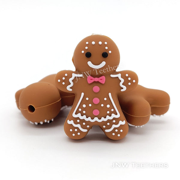 3D Christmas gingerbread man silicone focal beads