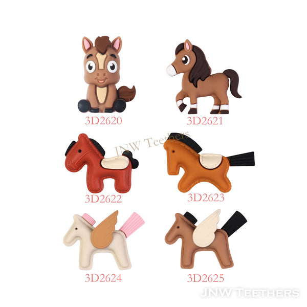 5pcs 3D Horse Silicone Focal Beads
