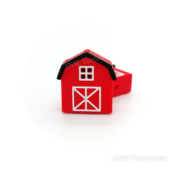 3D red barn silicone focal beads