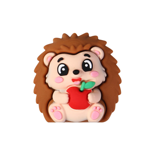 JNWTeethers 3D Hedgehog Silicone Focal Bead Holding a Red Apple