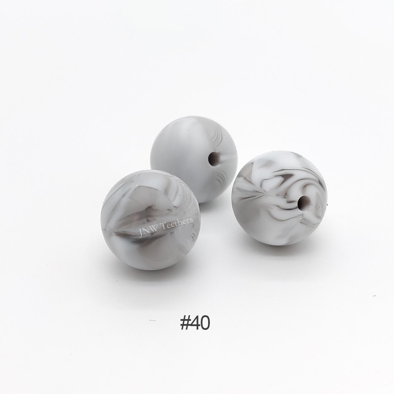 40 Marble gray silicone round beads 9mm 12mm 15mm