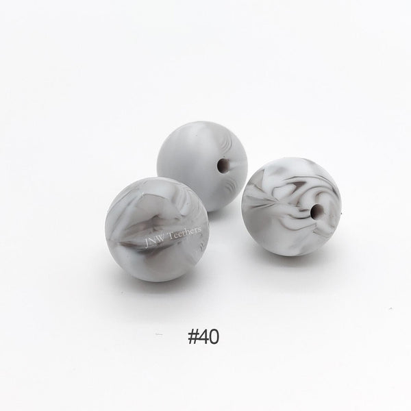 40 Marble gray silicone round beads 9mm 12mm 15mm