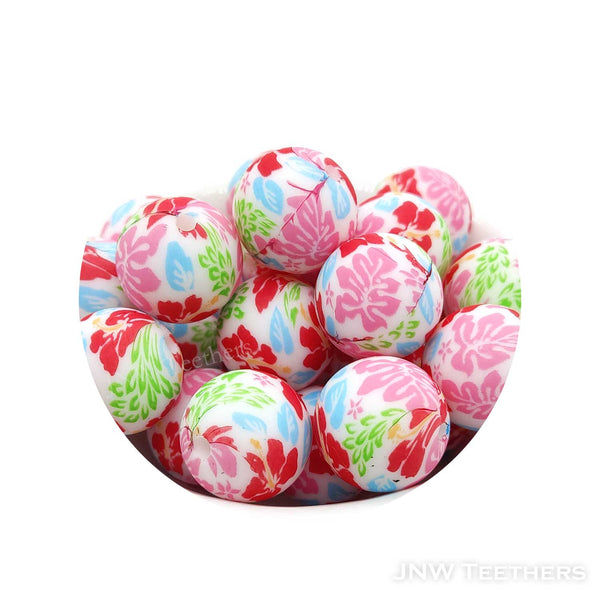 Hawaiian Flower Printed silicone round beads