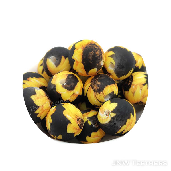 41 Sunflower Printed silicone round beads
