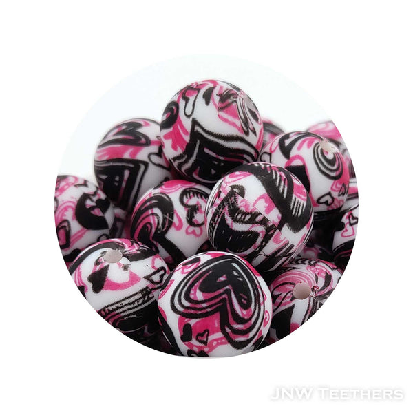 49 Hearts Drawing Printed silicone round beads