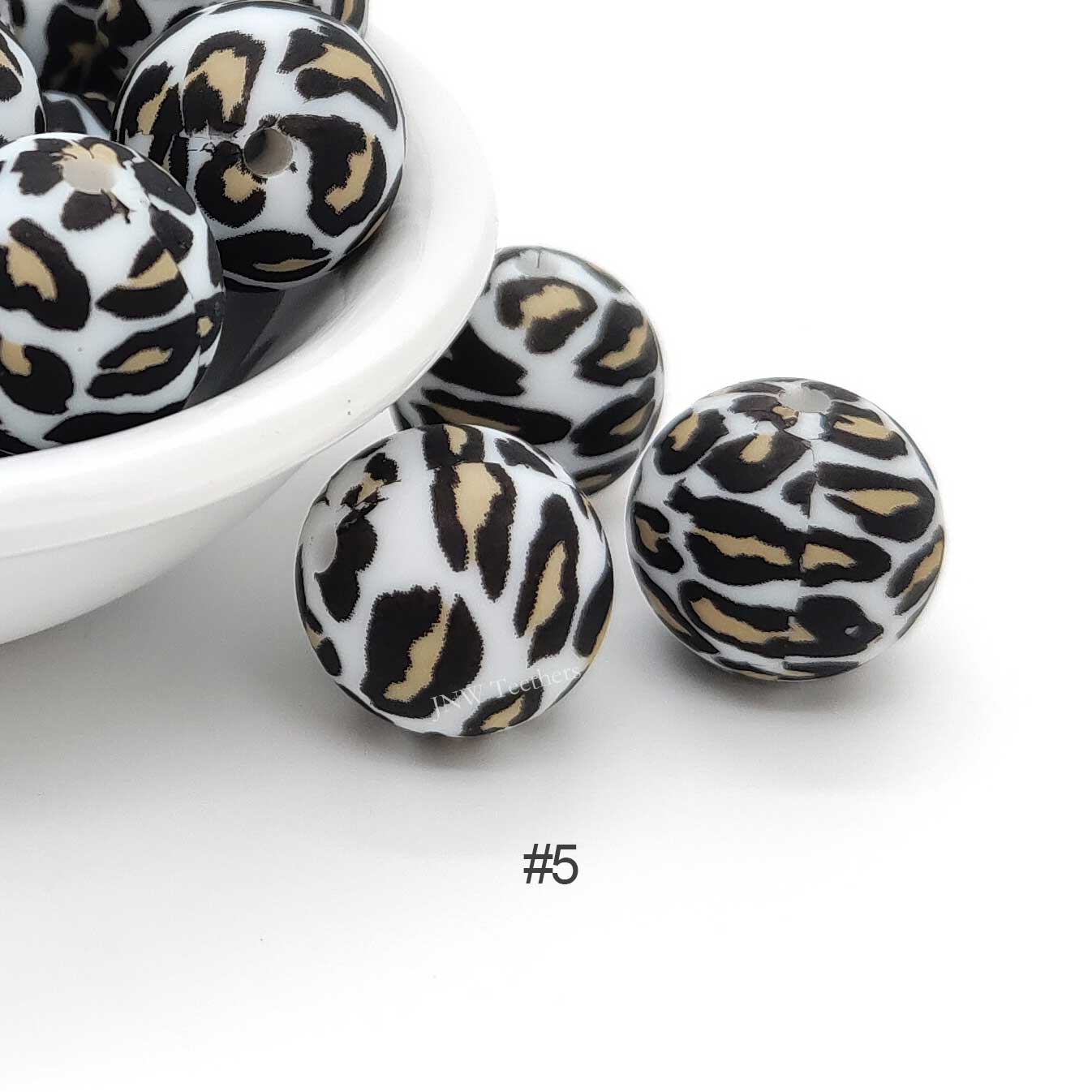 Tri color leopard print silicone round beads 15mm wholesale