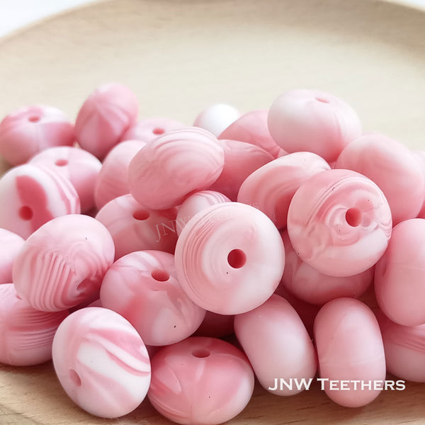 14mm Silicone Abacus - Dark Marble Pink