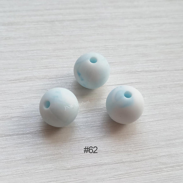 62 Marble blue silicone round beads 9mm 12mm 15mm