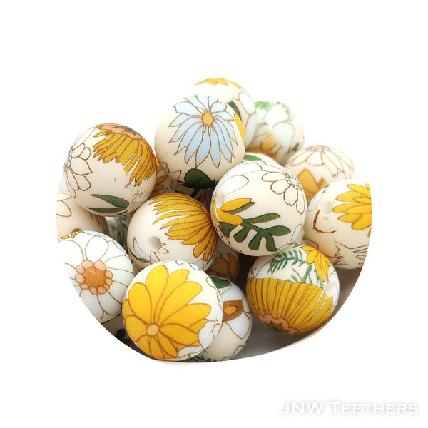 75 Boho Floral Printed silicone round beads