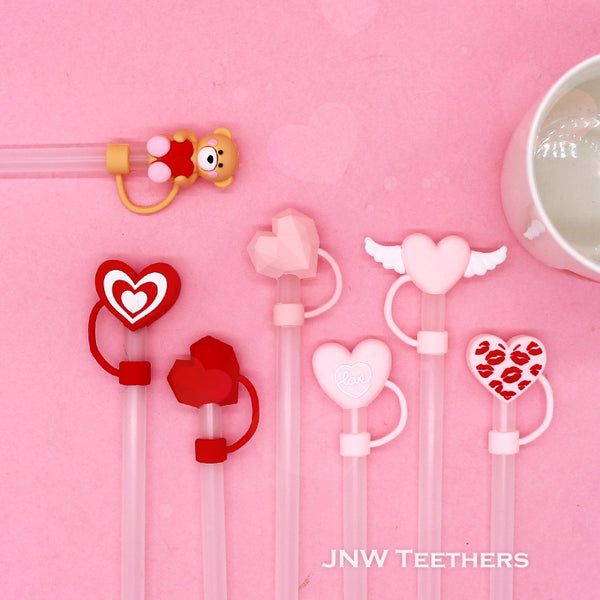 Pack 30 10mm Valentine's Day Heart Silicone Straw Topper Covers