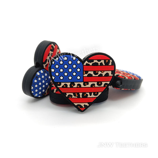 American Flag heart silicone focal beads