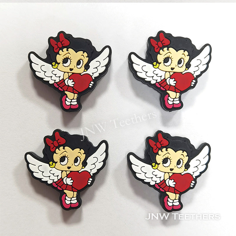 Angel Betty holding red heart  silicone focal beads