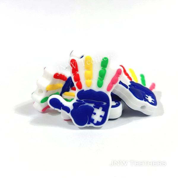 Autism hand print silicone focal beads