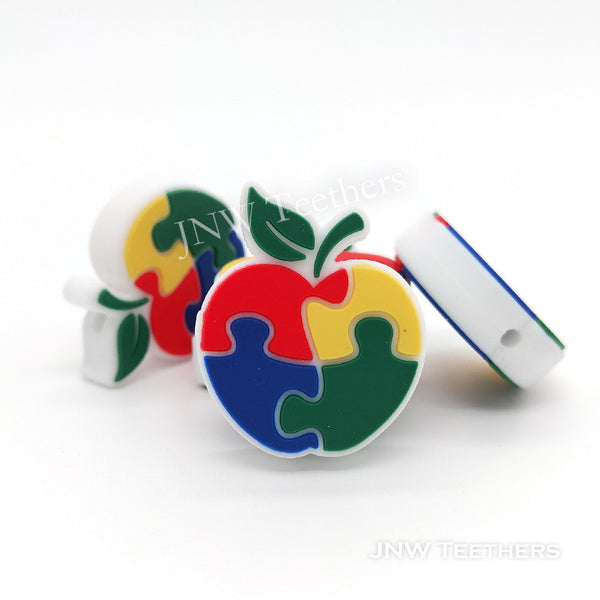 Apple Autism Puzzle Silicone Focal Beads