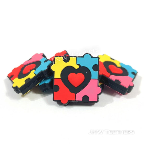 Autism Puzzle Heart Silicone Focal Beads
