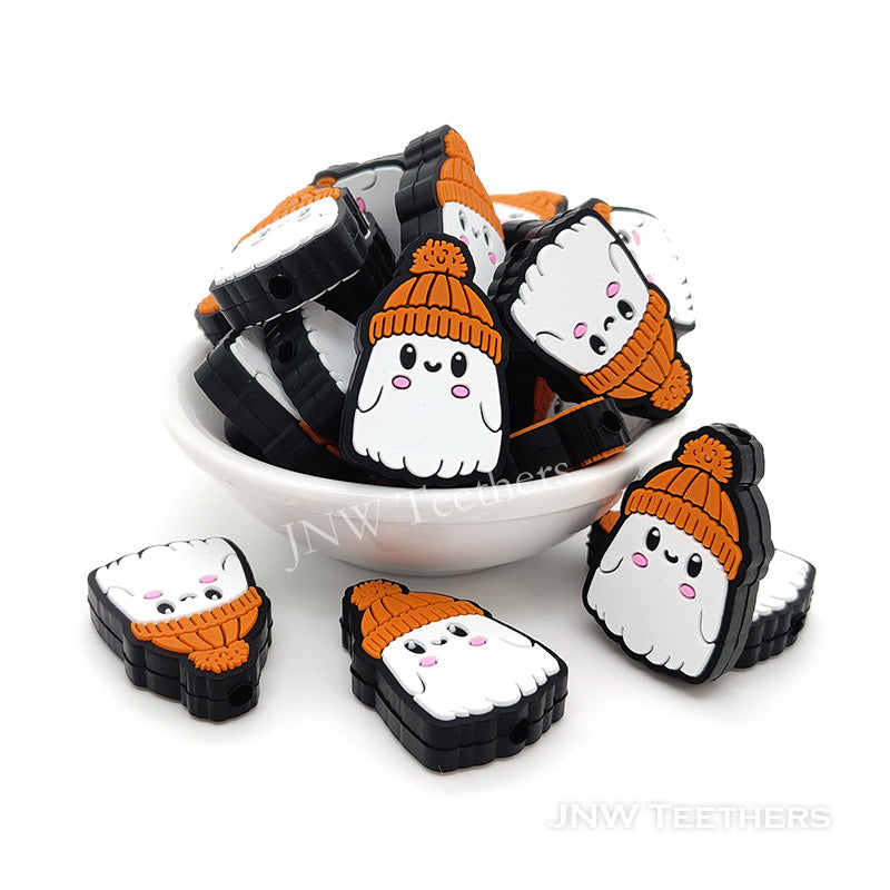 Baby ghost in orange hat silicone focal beads