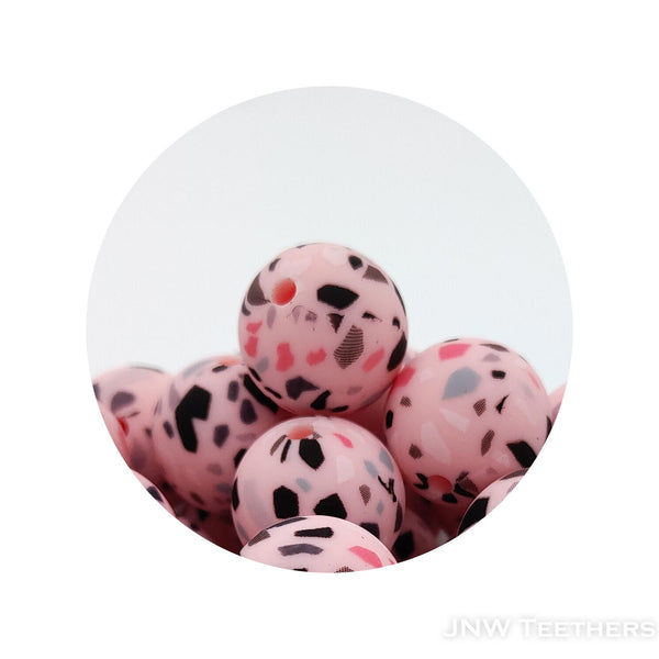 Baby Pink Terrazzo Prints - Silicone Beads
