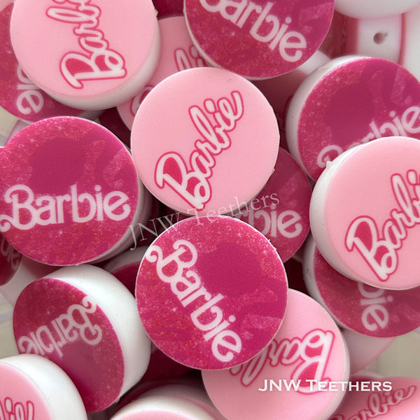 Barbie printed silicone round beads