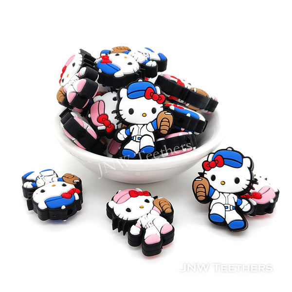 Baseball player Kitty silicone focal beads