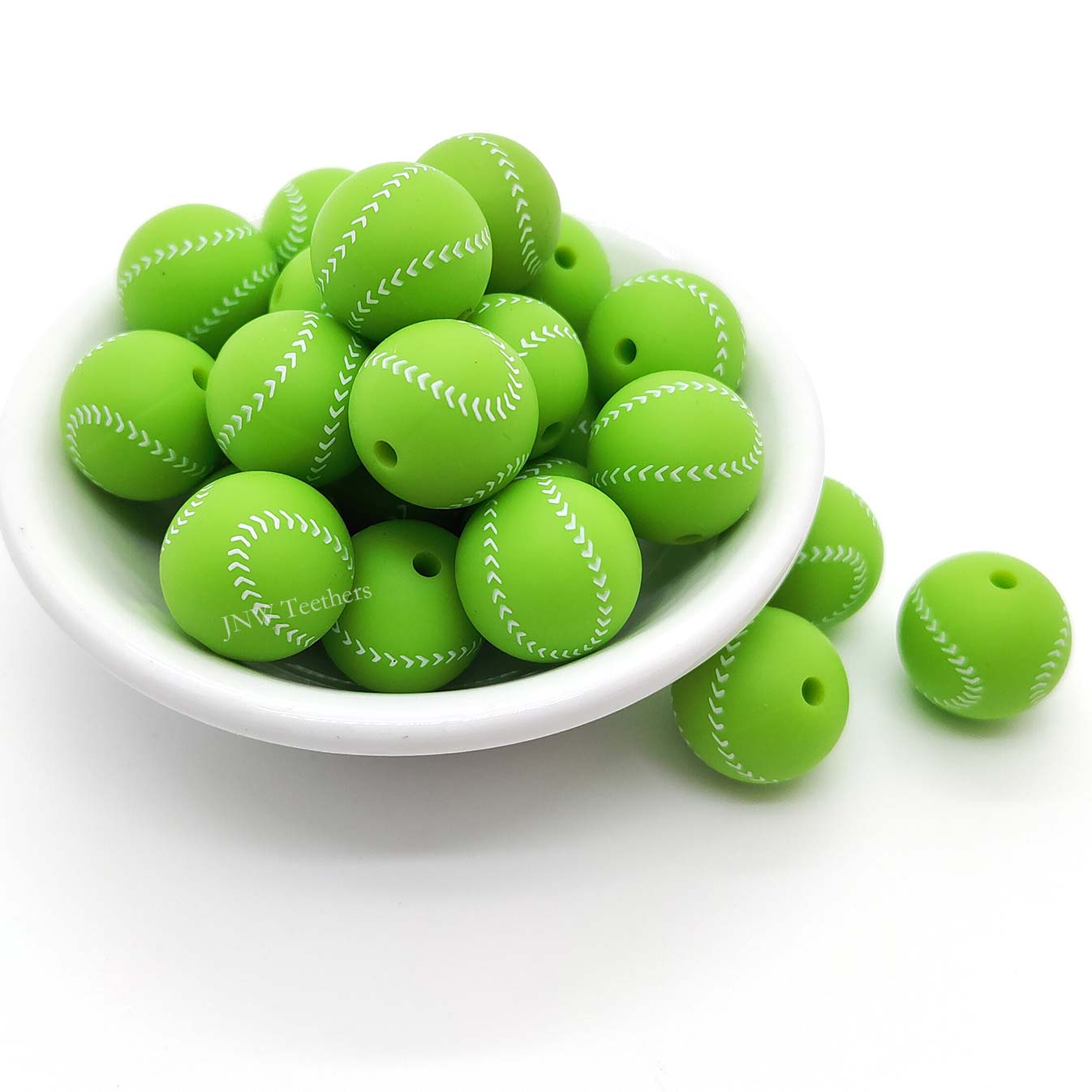 15mm Baseball Silicone Round Bead Chartreuse