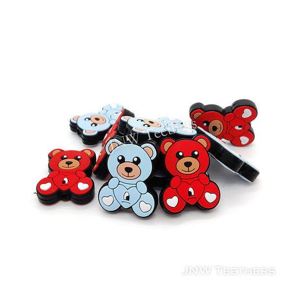 Bear with Bad Bunny Red Heart Silicone Focal Beads