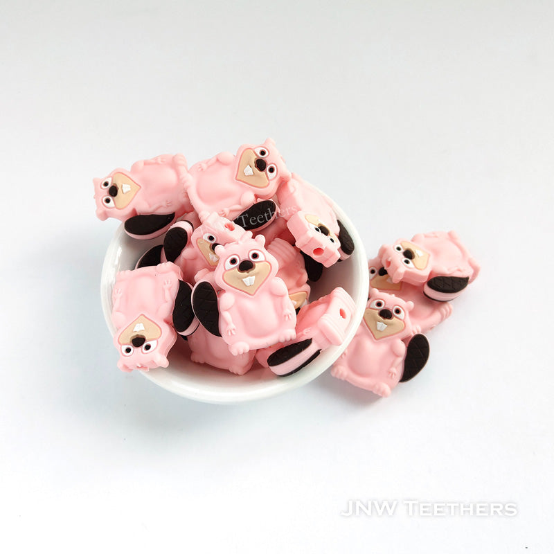Beaver silicone focal beads pink