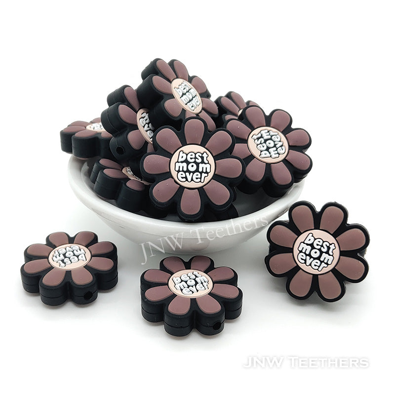 Best mom ever brown flower silicone focal beads