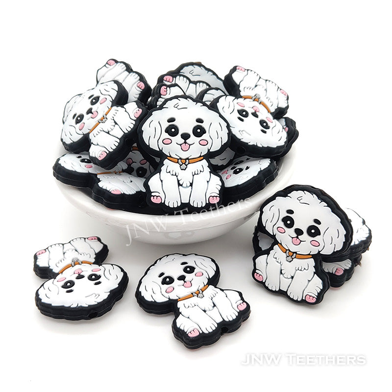 Bichon Frise dog silicone focal beads