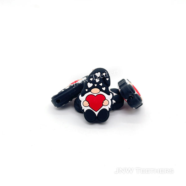 Black Gnomes red heart silicone focal beads
