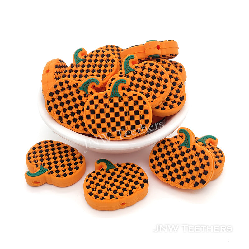 Black plaid pumpkin silicone focal beads