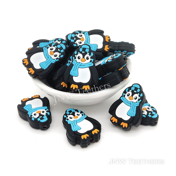 Blue scarf penguin silicone focal beads