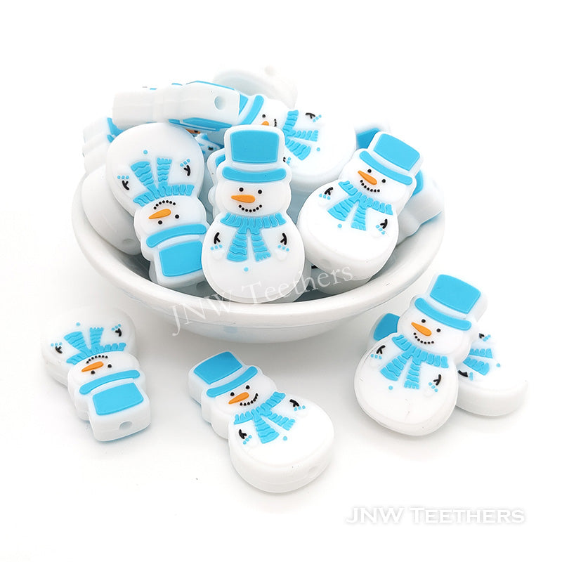 Snowman in blue hat silicone focal beads