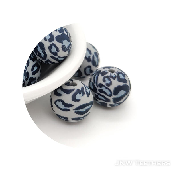 Blue Gray Leopard Prints - Silicone Beads
