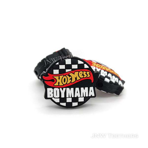 Black Racing Flag Hot Mess Boy Mama Silicone Focal Beads