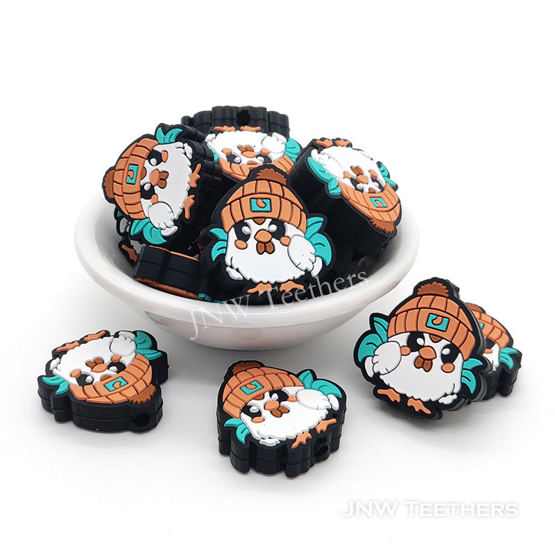 Brown hat chicken silicone focal beads