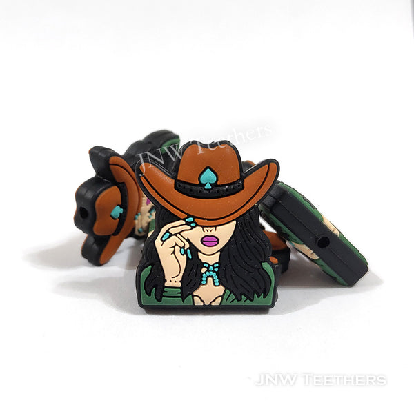 Silicone brown hat cowgirl focal beads