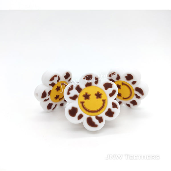 Brown Smiling Flowers Silicone Focal Beads