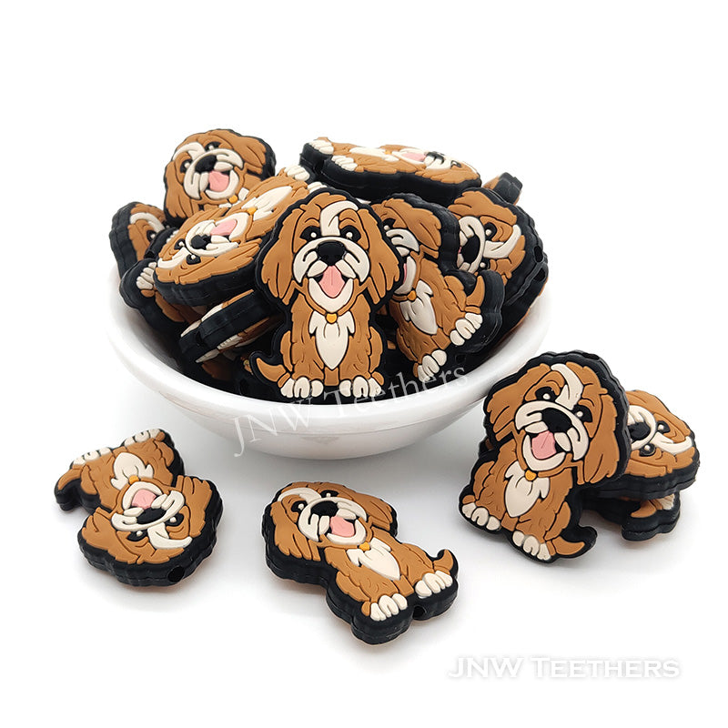 Brown spinone dog silicone focal beads