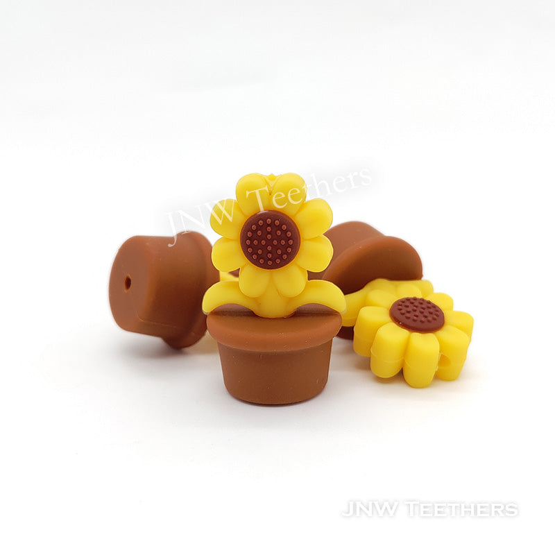Brown Sunflower in Pot Silicone Focal Beads