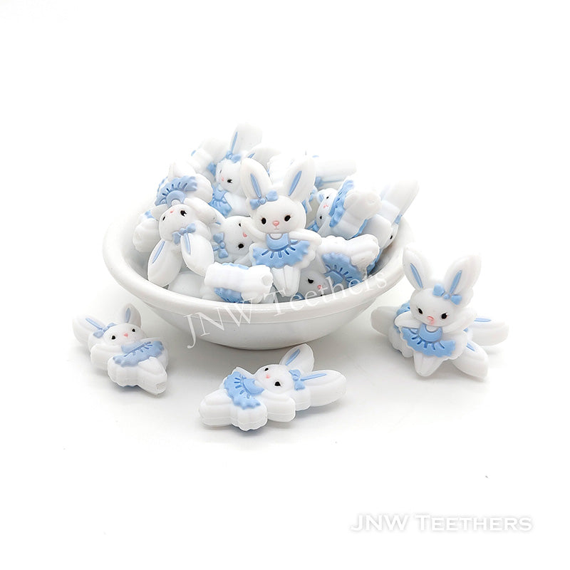 Pastel Blue  Dancing Bunny Silicone Beads